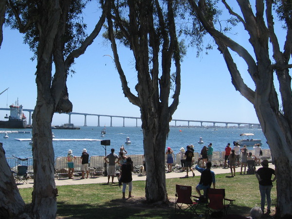 Here come a couple of paragliders doing a demonstration during a break in the Swoop Freestyle competition.