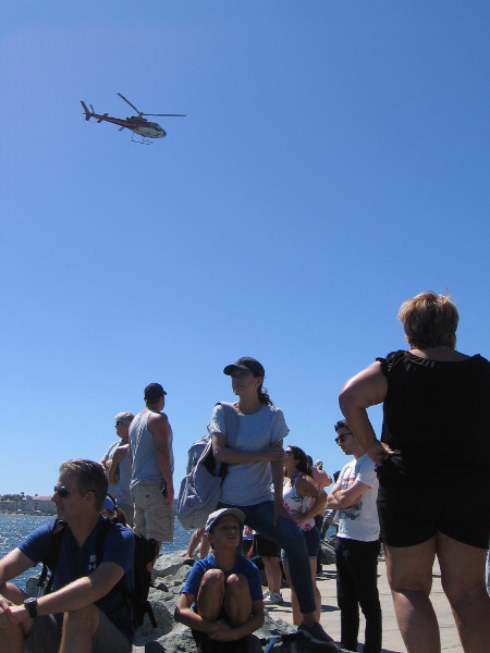 Helicopters were flying back and forth across the bay during much of the event. The Swoop Freestyle competition is about to resume.
