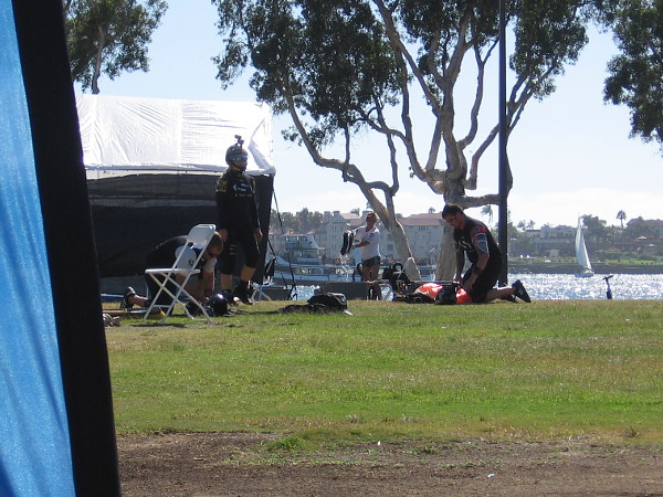 As the crowd watched the action, behind the scenes contestants were preparing parachutes and getting ready for their jump.