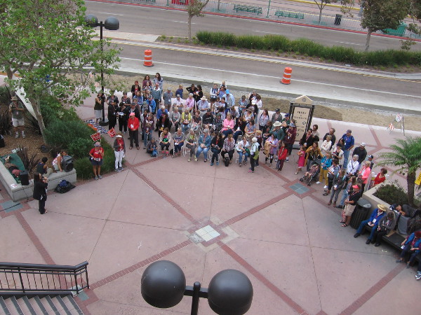 The gathered audience awaits the first outdoor dance of 2018 Trolley Dances.
