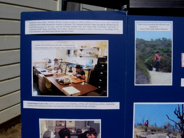 Another California State Parks display shows interns at work sorting and identifying material from excavations in Southern California.