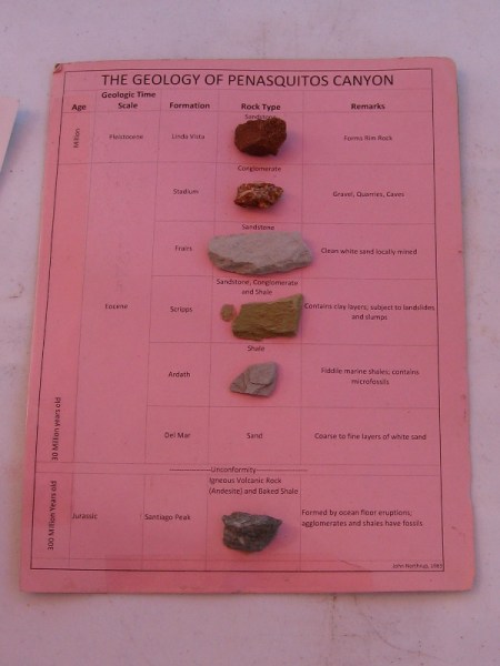 Rock samples from different geological formations in Penasquitos Canyon.