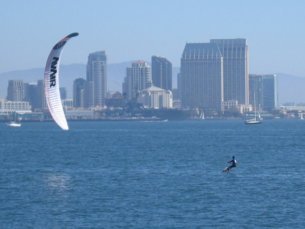 Next came a kite boarding exhibition and race, with downtown San Diego's skyline as the backdrop.