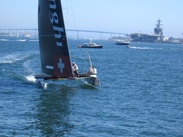 Here they come again! Alinghi, the Swiss team, seems to always be in front. Their crew members have won multiple America's Cup titles.