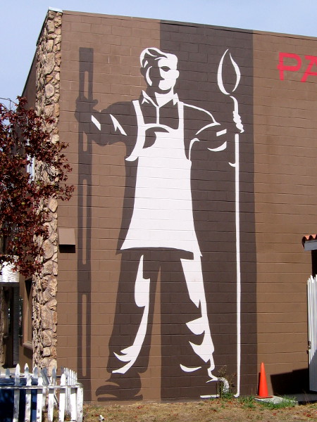 Artistic mural painted on south wall of Park Blvd Artworks.