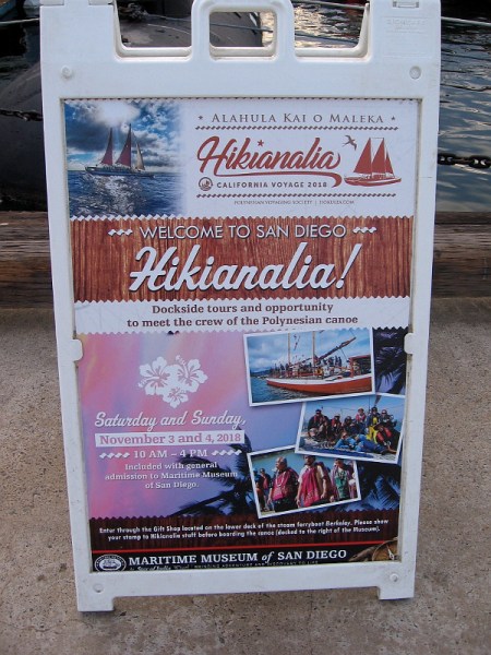 Hikianalia is welcomed to San Diego during its California Voyage. The public can enjoy weekend tours of the canoe at the Maritime Museum.