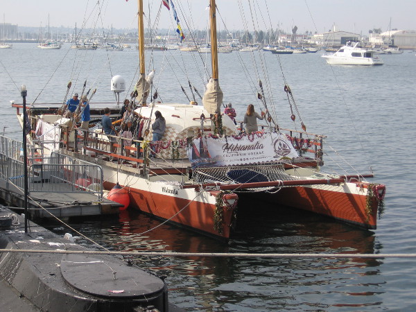 Visitors check out the Hikianalia during its visit to San Diego.