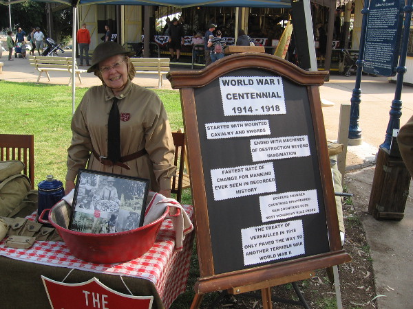 This friendly lady's display concerned the Salvation Army. A sign shows some basic facts about World War I.