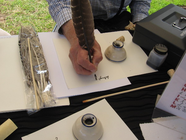 One gentleman was demonstrating the use of a quill and inkwell. I learned ink was often made from berry juices, and turkey and goose feathers were primarily used for quills.