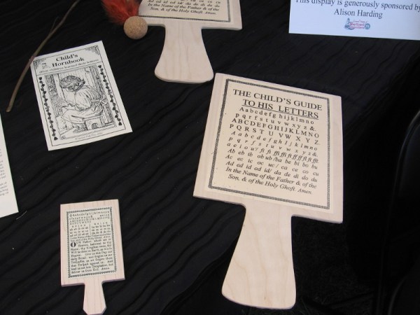 Educational tools used by the Pilgrims included a Child's Hornbook, a form of children's primer containing the letters of the alphabet.