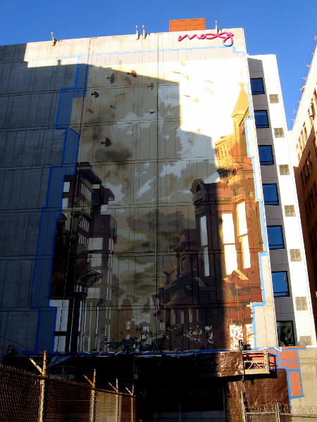 A huge mural is now being painted on the rear of the Moxy San Diego Gaslamp Downtown! It appears to depict the Gaslamp Quarter.