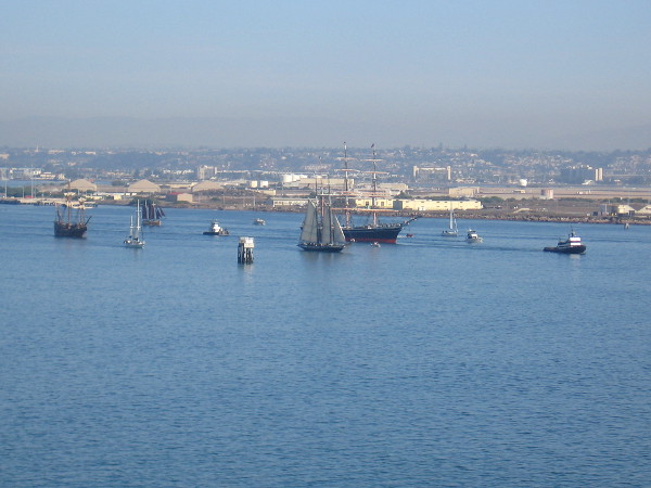 Star of India is accompanied during its historic sail by Californian, San Salvador, America and Cloudia. Bill of Rights would leave the channel a bit later in the morning.