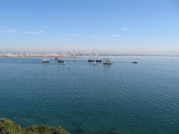 The amazing group of tall ships is almost out of the channel and into the wide open ocean.