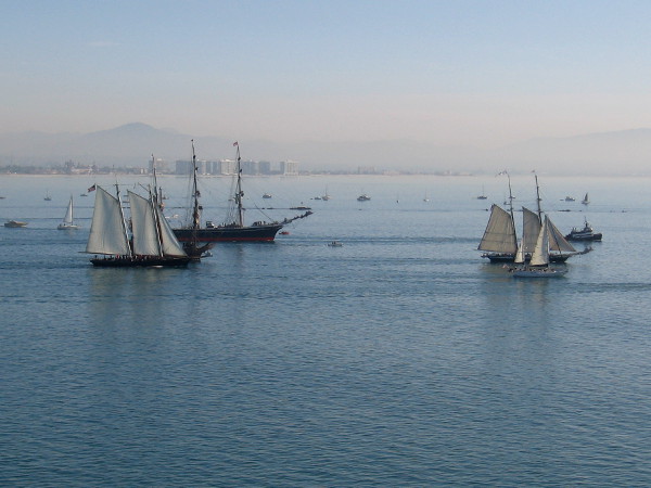 The beautiful tall ships continue past Point Loma, making their way south.