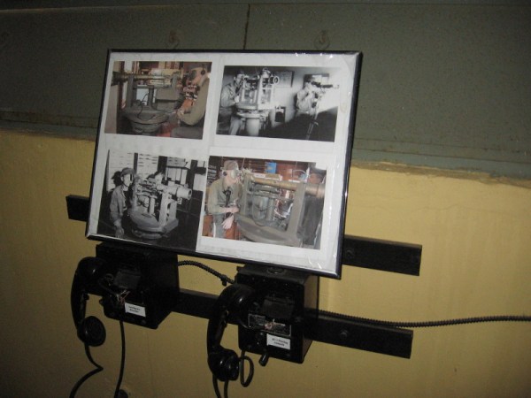 Old photos above two phones show the operation of azimuth scopes in a Base End Station.