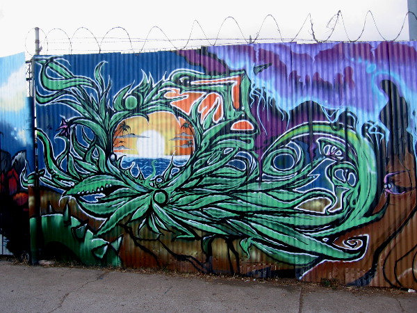 This very awesome sunset portion of the mural is by the artist ABSO. It looks like street art one might find in Ocean Beach.