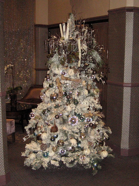 One of several creative, elegant Christmas trees in the lobby of The Sofia Hotel.
