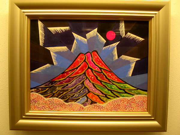 A colorful painting of Mt. Fuji by Yutaka Murakami in the Exhibit Hall at the Japanese Friendship Garden.