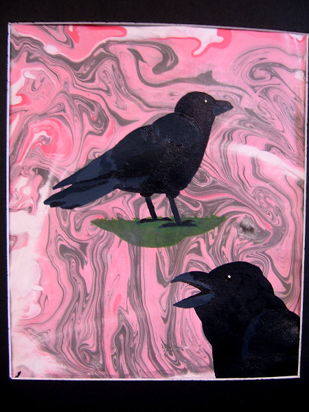 Quoth the Raven, Amalia Browning, suminagashi ink, acrylic paint. Monte Vista High School.
