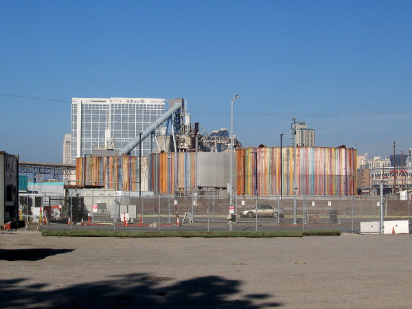 I took this zoom photo of Sweet Contents over a wall at Cesar Chavez Park.