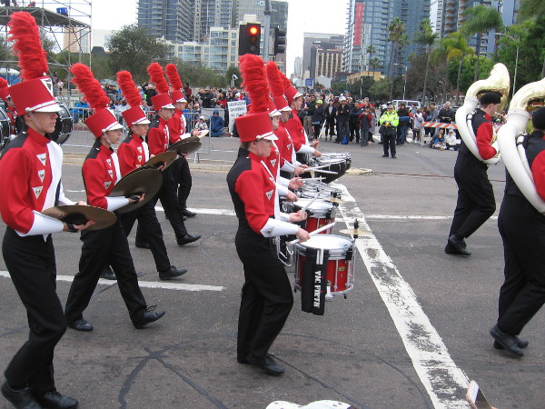 The Bobcat Marching Band came to San Diego from Western Dubuque High School.