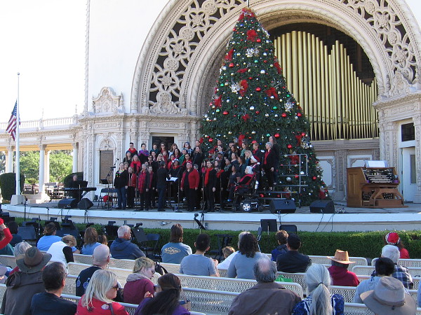 The San Diego Womens Chorus sings holiday music at the Spreckels Organ Pavilion during 2018 December Nights.