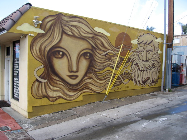 The left half of the wall was painted by San Diego muralist Gloria Muriel.