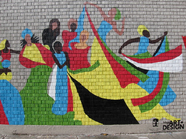 The right half of the mural. Joyful art created by students at San Diego State University adds life to City Heights.