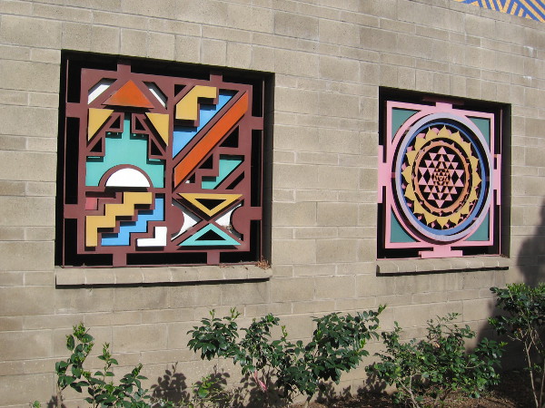 Colorful artwork on the back of the San Diego Police Department Central Division parking garage.