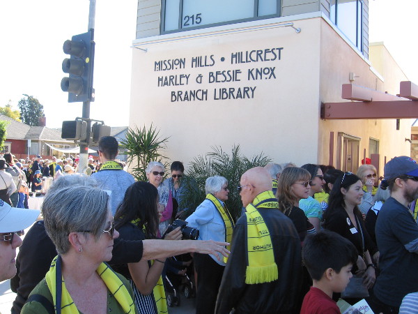 Many have gathered for the ceremony at the new Mission Hills-Hillcrest Branch Library.
