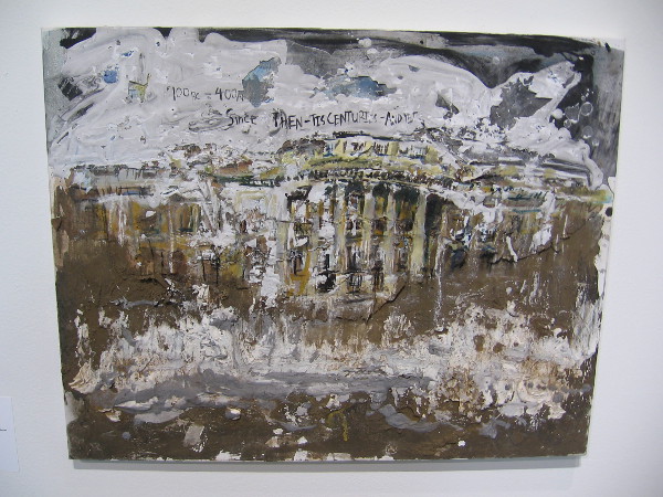 Washington Marbles, 2018, Tyler Young. Oil paint, acrylic paint, cardboard, dirt and plaster on canvas.