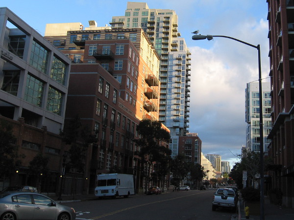 Light above, shadow below. It's early morning in East Village.