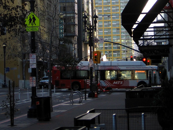 A city bus on the move.