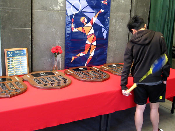 Looking at plaques with past champions. The 62nd Yonex Dave Freeman Open 2019 is a USA Badminton sanctioned Classic Series Tournament with cash prizes.