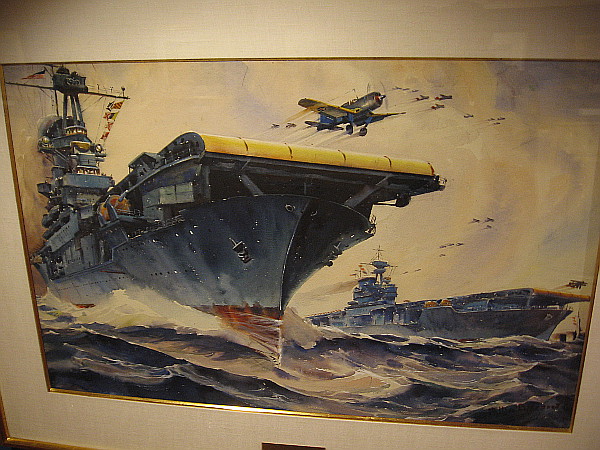 Planes Roar Into Action from the U.S. Aircraft Carriers Wasp and Enterprise, watercolor, 1941. The Irvine Museum Collection.