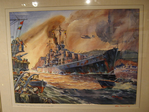 War Weary USS San Diego Returns to Home Port, watercolor, 1967. The Hilbert Museum.