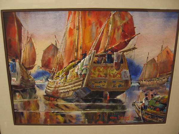 Chinese Junk Boat, watercolor, 1963. Robert Dreibelbis Collection.