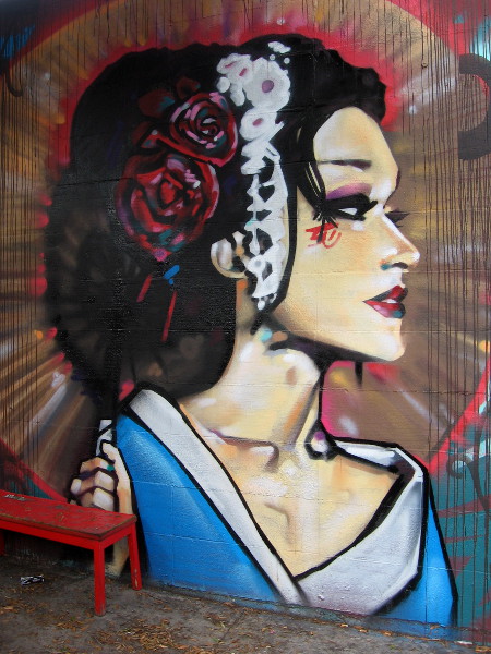 A beautiful new face has replaced a similar mural between Adams Avenue Tattoo and the El Zarape restaurant.