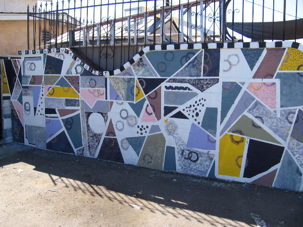 This abstract mural is titled UnPerfect, by Walker Matthews, Carlos Quezada and Edwin Lohr.