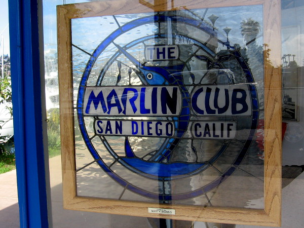 I spotted this cool stained glass panel in a window of The Marlin Club.