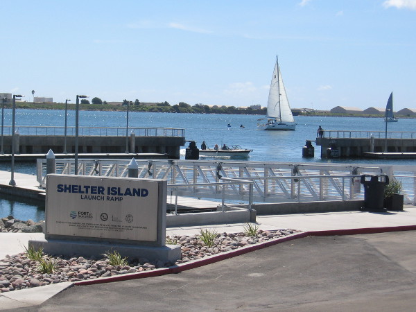 I've arrived at the recently improved and enlarged Shelter Island Launch Ramp. Many recreational watercraft enter San Diego Bay here.