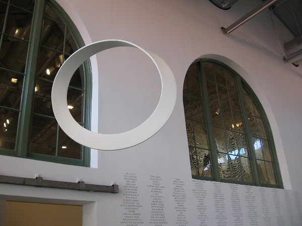 More artwork by the large arched windows of the old baggage building. This interior wall is part of MCASD's unique Iris and Matthew Strauss Gallery.