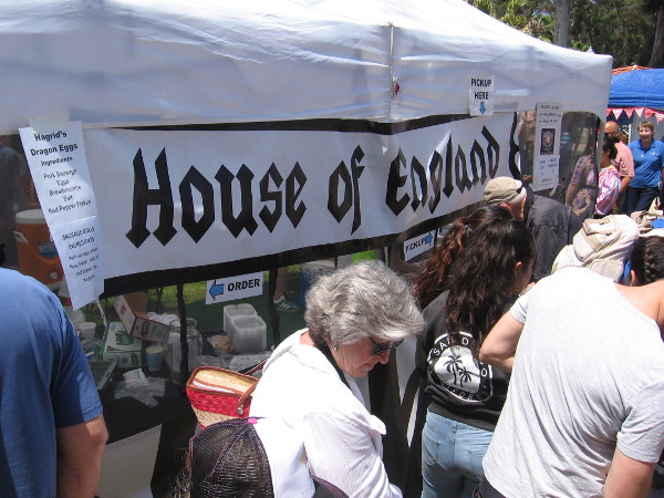 Back outside, the House of England had a food tent up. Delectable treats for sale included Hagrid's Dragon Eggs!