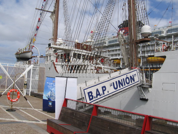 A gangway welcomes curious visitors during a sunny San Diego weekend.