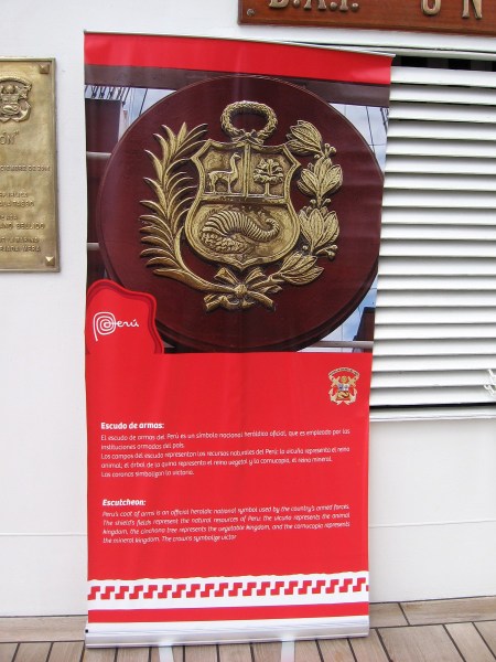 Sign explains Peru's coat of arms, a national symbol used by the nation's armed forces.