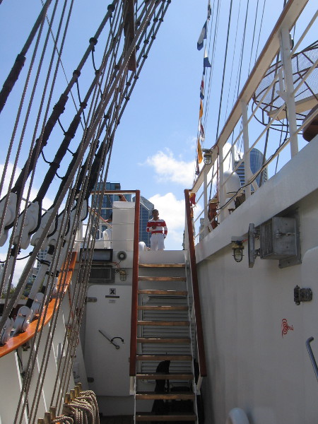 Another flight of steps leads toward the ship's bow.