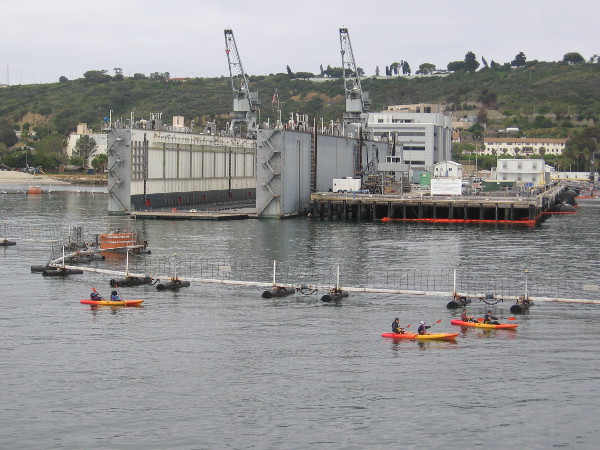 A group of kayakers were passing Naval Base Point Loma, not far from four nuclear submarines.