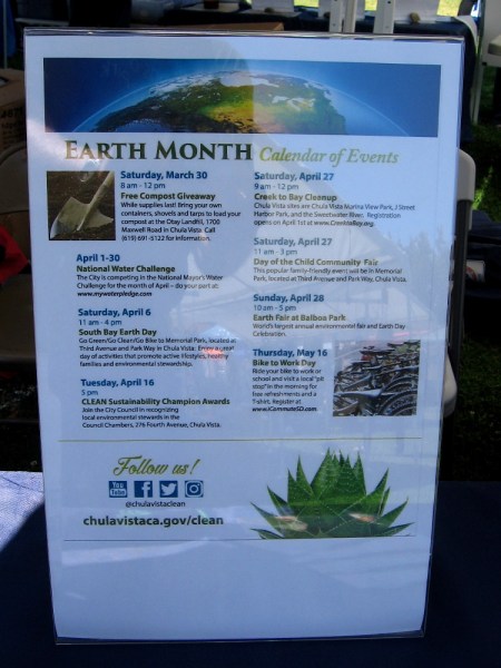 Earth Month Calendar of Events for the City of Chula Vista, which includes volunteer opportunities like the Creek to Bay Cleanup.