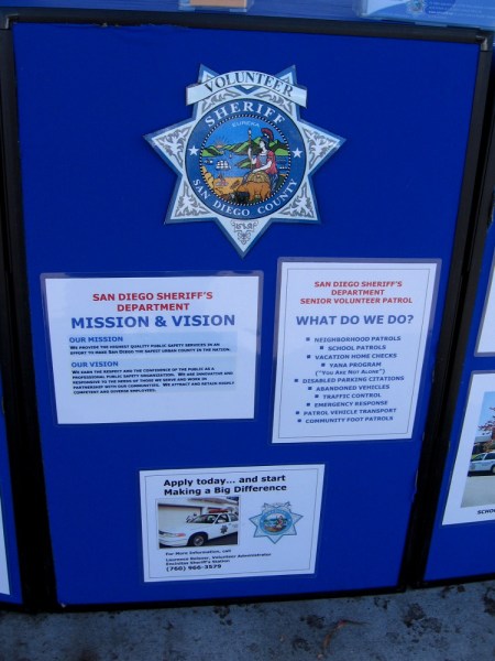 Officers of the San Diego Sheriff's Department Senior Volunteer Patrol told me they need volunteers. You can serve your community and meet cool friends!