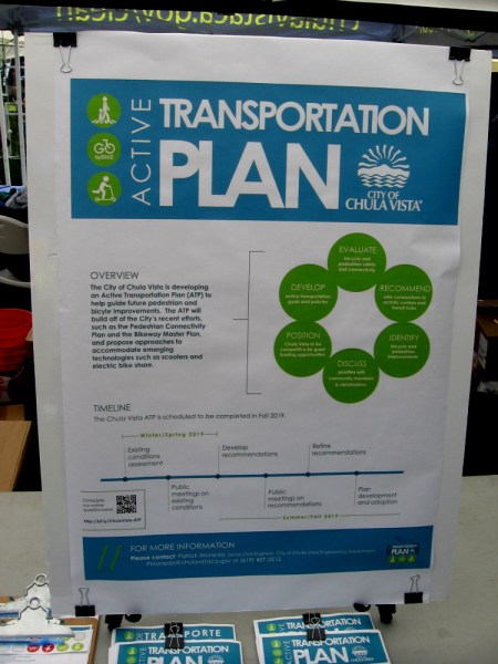 Sign explains how the City of Chula Vista is developing an Active Transportation Plan to help guide future pedestrian and bicycle improvements.